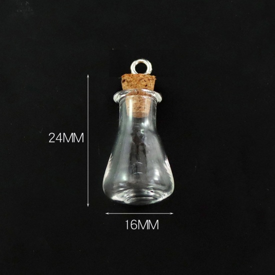 Bild von Glas & Holz Mini Wunschflasche Fläschchen Für Ohrring Ring Halskette Blumenvase Transparent 24mm x 16mm, 10 Stück