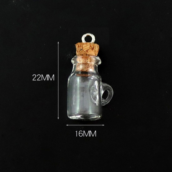 Bild von Glas & Holz Mini Wunschflasche Fläschchen Für Ohrring Ring Halskette Alkoholkanne Transparent 22mm x 16mm, 10 Stück