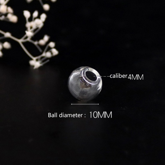 Bild von Glaskugel Flasche Für Ohrring Ring Halskette Einzeln Loch Rund Transparent 10mm D., 5 Stück