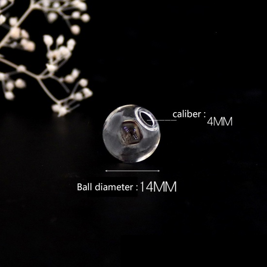 Picture of Glass Miniature Globe Bubble Bottle Vial For Earring Ring Necklace Single Hole Ball Transparent Clear 14mm Dia., 5 PCs