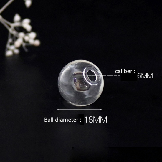 Picture of Glass Miniature Globe Bubble Bottle Vial For Earring Ring Necklace Single Hole Ball Transparent Clear 18mm Dia., 5 PCs