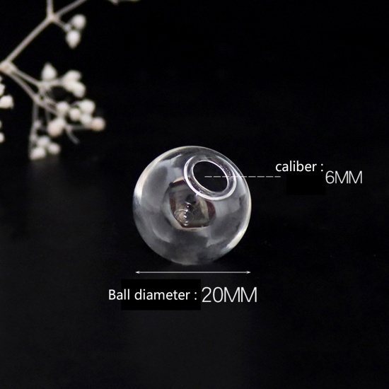 Picture of Glass Miniature Globe Bubble Bottle Vial For Earring Ring Necklace Single Hole Ball Transparent Clear 20mm Dia., 5 PCs