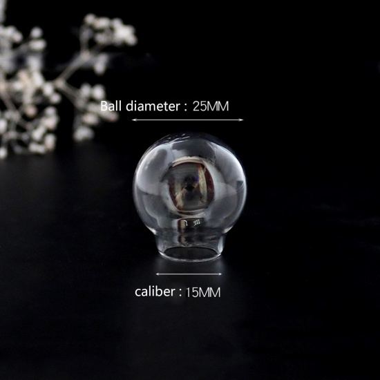Picture of Glass Miniature Globe Bubble Bottle Vial For Earring Ring Necklace Single Hole Ball Transparent Clear 25mm Dia., 5 PCs