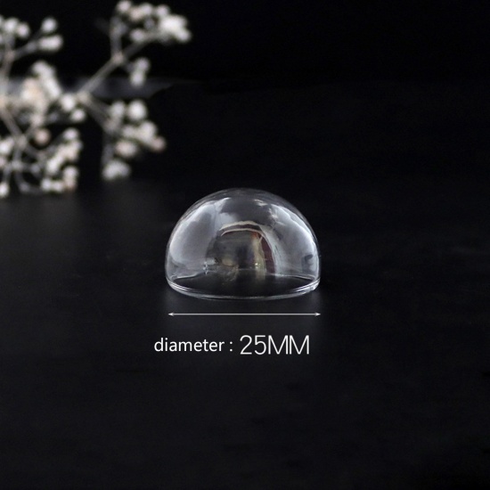 Bild von Glaskugel Flasche Für Ohrring Ring Halskette Einzeln Loch Halbrund Transparent 25mm D., 5 Stück