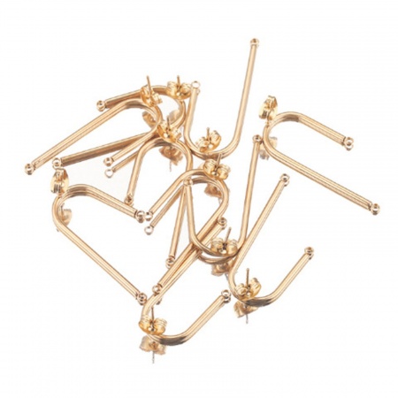 Image de 2 Pcs Boucles d'Oreilles Puces en 304 Acier Inoxydable Arc Plaqué Or 18K avec Boucle 3.6cm x 1.5cm, Epaisseur de Fil: (20 gauge)
