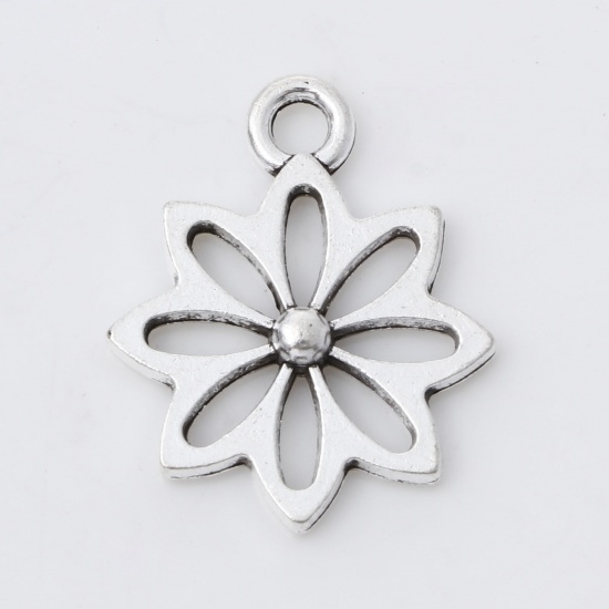 Immagine di Lega di Zinco Collezione Flora Charms Fiore Argento Antico Filigrana 18mm x 15mm , 50 Pz