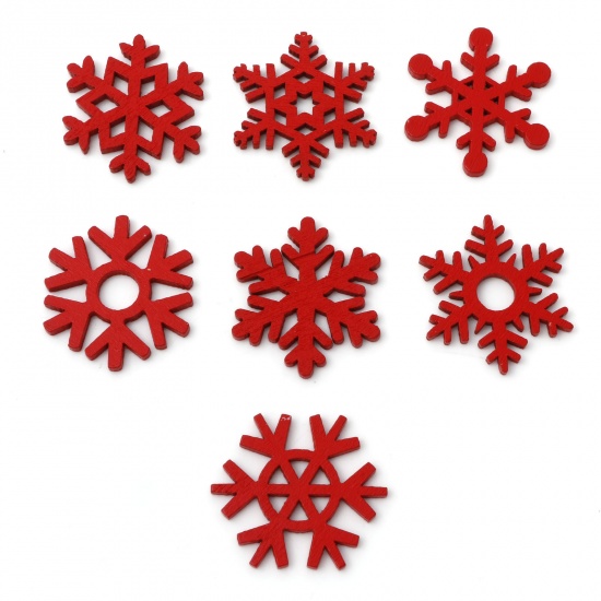 Immagine di Legno Cabochon per Abbellimento Natale Fiocco di Neve Rosso 3.5cm x 3cm , 50 Pz