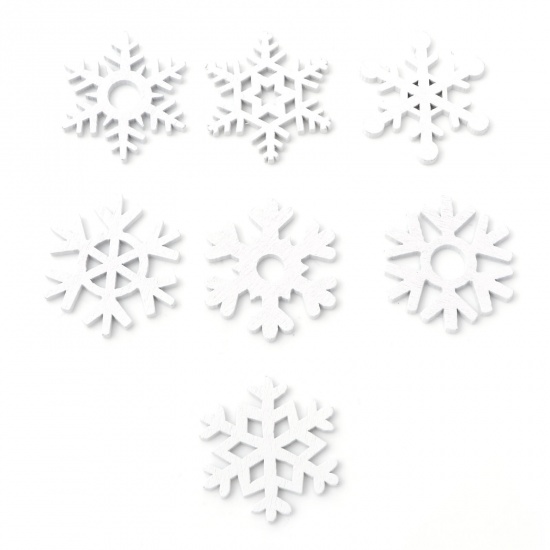 Immagine di Legno Cabochon per Abbellimento Natale Fiocco di Neve Bianco 3.5cm x 3cm , 50 Pz