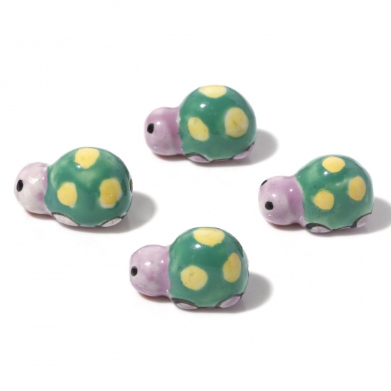 Picture of Ceramic Ocean Jewelry Beads Tortoise Animal Mauve Painted About 18mm x 11mm, Hole: Approx 1.6mm, 3 PCs