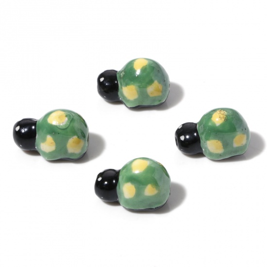 Picture of Ceramic Ocean Jewelry Beads Tortoise Animal Black Painted About 18mm x 11mm, Hole: Approx 1.6mm, 3 PCs