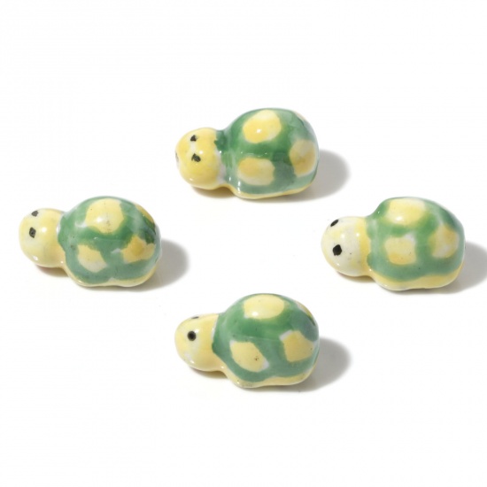 Picture of Ceramic Ocean Jewelry Beads Tortoise Animal Yellow Painted About 18mm x 11mm, Hole: Approx 1.6mm, 3 PCs