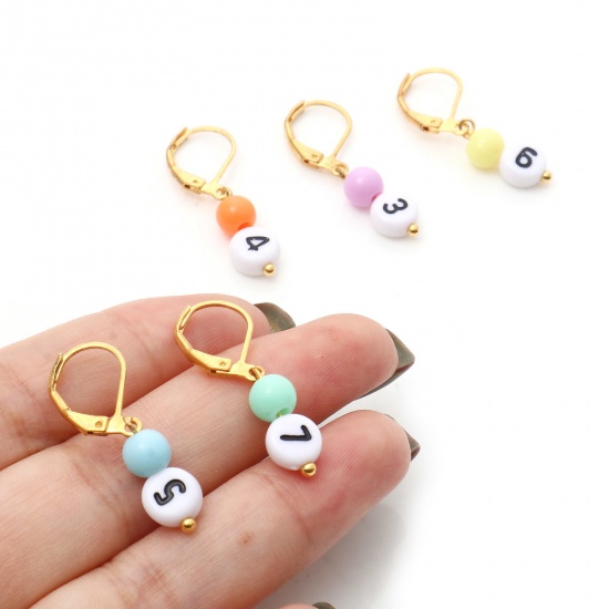Picture of Copper & Acrylic Knitting Stitch Markers Number 0-9 Gold Plated At Random Color Mixed 3.1cm x 1.1cm, 1 Set ( 10 PCs/Set)