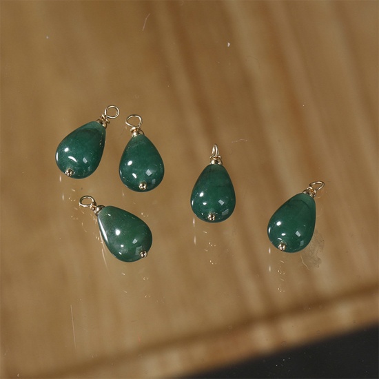 Immagine di Avventurina Verde ( Naturale ) Charms Oro Placcato Verde Goccia 23mm x 10mm, 1 Pz