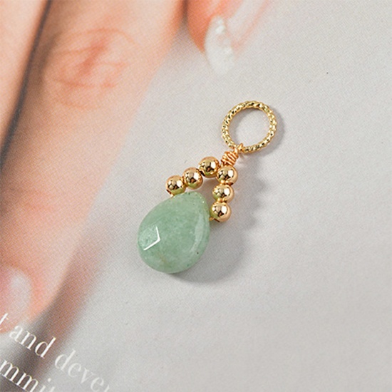 Picture of Green Aventurine ( Natural ) Pendants Gold Plated At Random Color Drop 37mm x 10mm, 1 Piece
