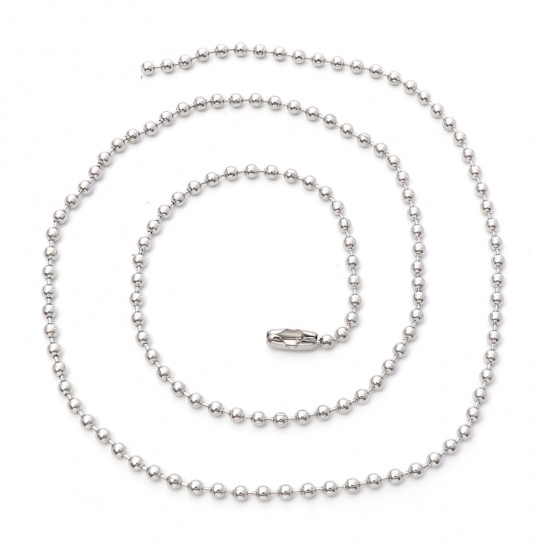 Imagen de 304 Acero Inoxidable Cadenas Bola Collares Tono de Plata 60cm longitud, Cadena: 2.4mm, 1 Unidad