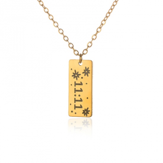 Picture of 304 Stainless Steel Stylish Necklace Gold Plated Rectangle Message " 11:11 " 38cm(15") long, 1 Piece