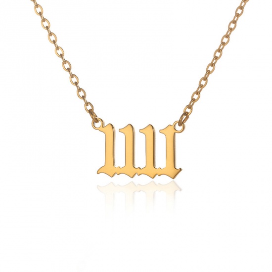 Picture of 304 Stainless Steel Stylish Necklace Gold Plated Number Message " 11:11 " 38cm(15") long, 1 Piece