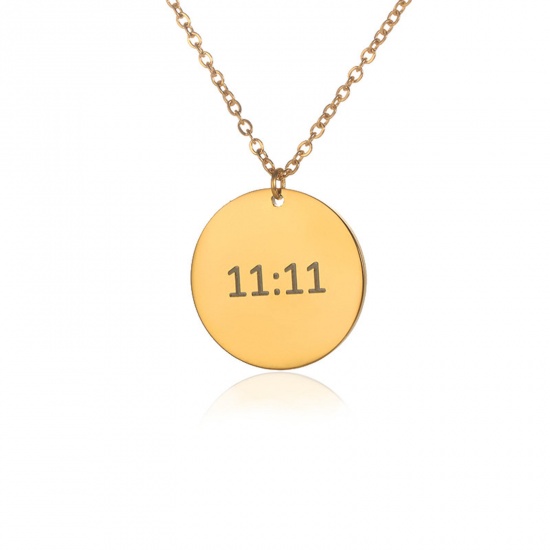 Picture of 304 Stainless Steel Stylish Necklace Gold Plated Round Message " 11:11 " 38cm(15") long, 1 Piece