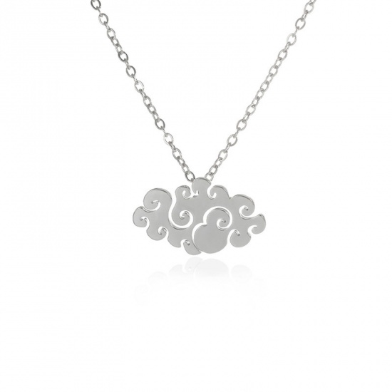 Picture of 304 Stainless Steel Stylish Necklace Silver Tone Cloud 38cm(15") long, 1 Piece