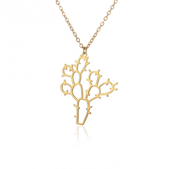 Picture of 304 Stainless Steel Stylish Necklace Gold Plated Cactus 38cm(15") long, 1 Piece