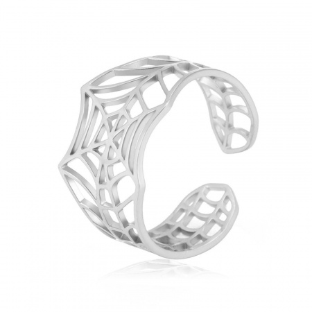 Bild von Großhandel Frauen Geschenk Halloween Spinnennetz Hohl Offen Verstellbar Ring, Silberfarbe 304 Edelstahl, Punk Stilvoll Schmuckbedarf, 17.3mm（US Größe:7), 1 Stück