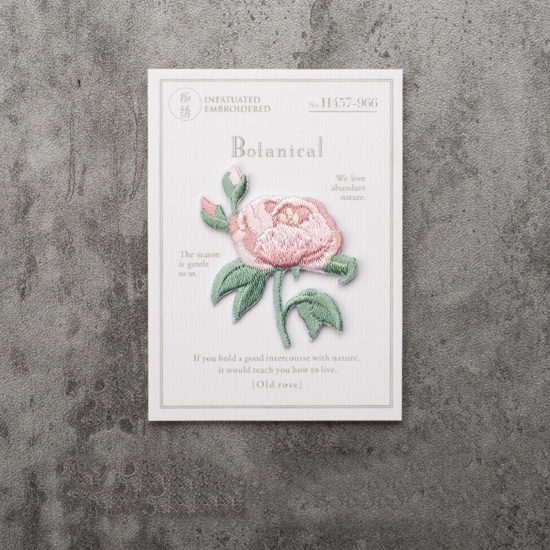Image de Patchs (Dos Avec Colle) DIY Scrapbooking Artisanat en Polyester Broderie Multicolore Feuilles de Fleur Rose 4cm x 3.2cm, 1 Paquet