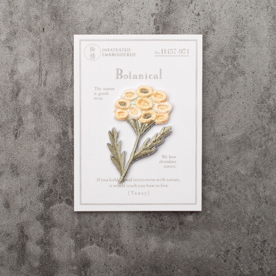 Image de Patchs (Dos Avec Colle) DIY Scrapbooking Artisanat en Polyester Broderie Multicolore Feuilles de Fleur Chrysanthème 4.5cm x 2.7cm, 1 Paquet