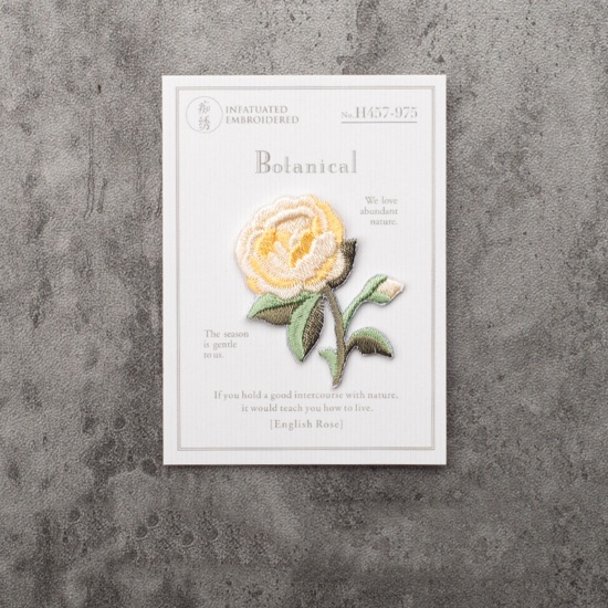 Image de Patchs (Dos Avec Colle) DIY Scrapbooking Artisanat en Polyester Broderie Multicolore Feuilles de Fleur Rose 4cm x 3.2cm, 1 Paquet