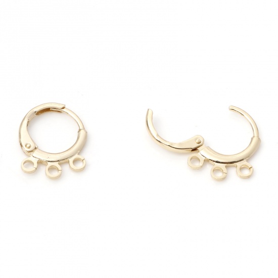 Image de Boucles d'Oreilles Créole Anneaux en Laiton Plaqué Or 14K Rond avec Boucle 15mm x 12mm, Epaisseur de Fil: (20 gauge), 4 Pcs