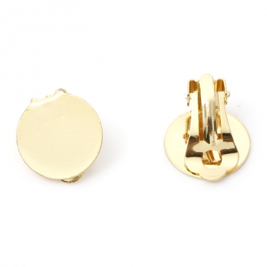 Immagine di Ottone Orecchini a Clip Senza Piercing Placcato Oro 18K Tondo Può Essere Incollato (Adatto 15mm) 19mm x 15mm, 2 Pz