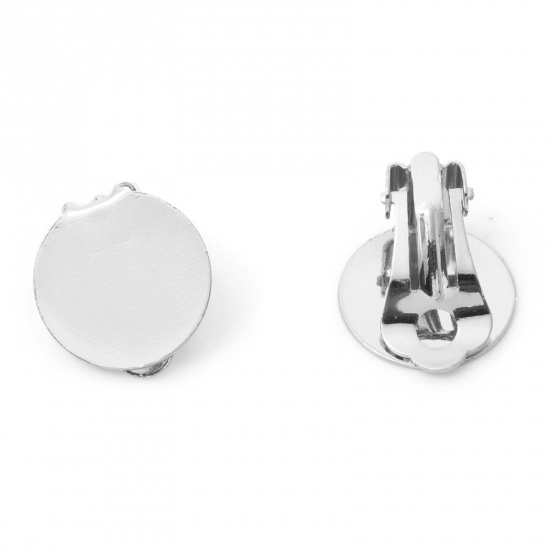 Image de Boucles d'Oreilles Clips Non Perçantes en Laiton Plaqué Platine Véritable Rond Coller sur (Apparié à 15mm Dia ） 19mm x 15mm, 2 Pcs