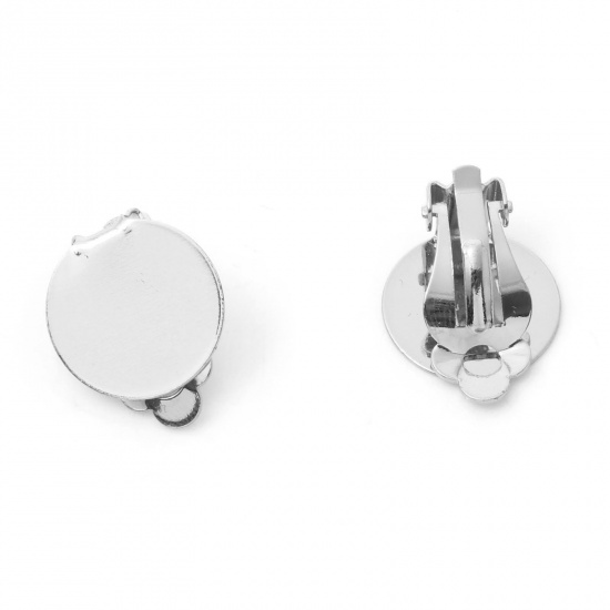 Immagine di Ottone Orecchini a Clip Senza Piercing Platino Placcato Tondo Può Essere Incollato (Adatto 16mm) 22mm x 16mm, 2 Pz                                                                                                                                            