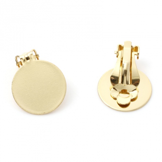 Image de Boucles d'Oreilles Clips Non Perçantes en Laiton Plaqué Or 18K Rond Coller sur (Apparié à 18mm Dia ） 24mm x 18mm, 2 Pcs