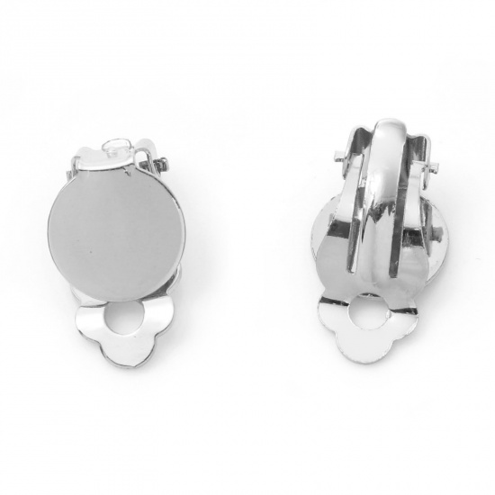 Image de Boucles d'Oreilles Clips Non Perçantes en Laiton Plaqué Platine Véritable Rond Coller sur (Apparié à 12mm Dia ） 21.5mm x 12mm, 2 Pcs