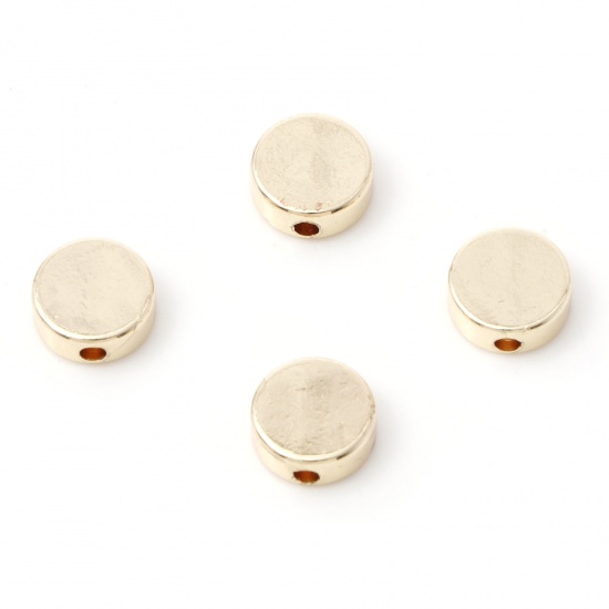 Picture of Brass Beads For DIY Charm Jewelry Making 14K Gold Color Flat Round About 8mm Dia., Hole: Approx 1.5mm, 10 PCs                                                                                                                                                 