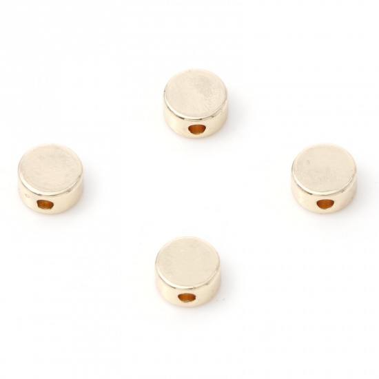 Picture of Brass Beads For DIY Charm Jewelry Making 14K Gold Color Flat Round About 5mm Dia., Hole: Approx 1mm, 10 PCs                                                                                                                                                   