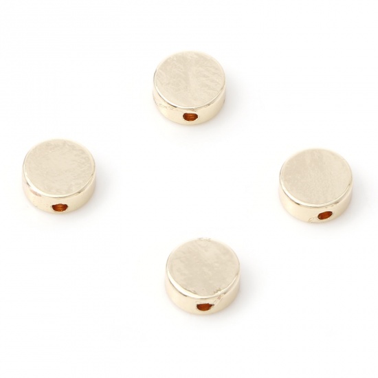 Picture of Brass Beads For DIY Charm Jewelry Making 14K Gold Color Flat Round About 6mm Dia., Hole: Approx 1mm, 10 PCs                                                                                                                                                   
