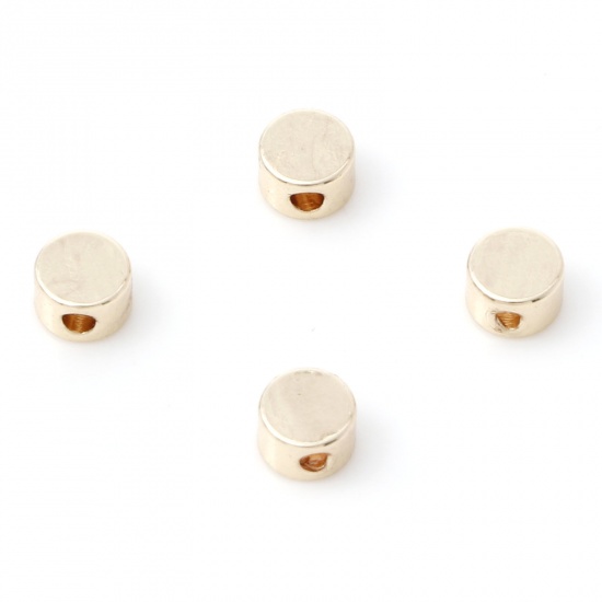 Picture of Brass Beads For DIY Charm Jewelry Making 14K Gold Color Flat Round About 4mm Dia., Hole: Approx 1mm, 10 PCs                                                                                                                                                   
