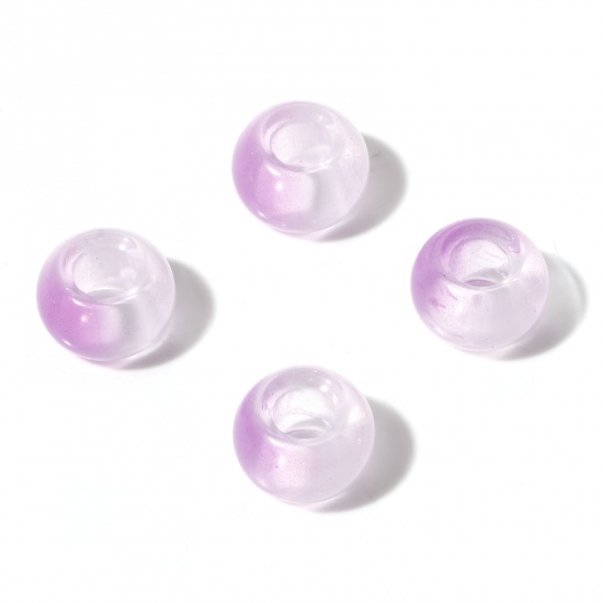 Immagine di Vetro Perline di Fascino con Foro Grande in Stile Europeo Colore Viola Tondo 14mm Dia., Foro:Circa 6mm, 20 Pz