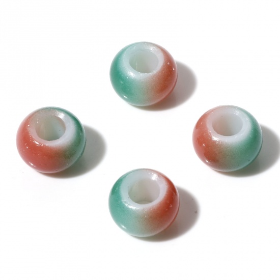 Picture of Glass European Style Large Hole Charm Beads Red & Green Round 14mm Dia., Hole: Approx 6mm, 20 PCs