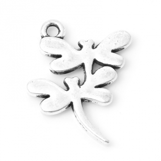 Picture of Zinc Based Alloy Insect Charms Antique Silver Color Dragonfly Animal 16mm x 12mm, 20 PCs