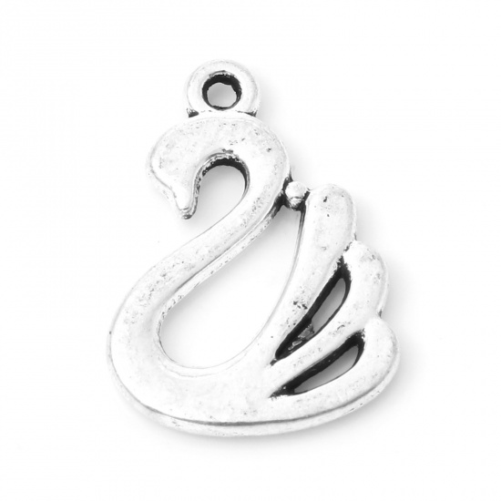 Picture of Zinc Based Alloy Charms Antique Silver Color Swan Animal Hollow 19mm x 14mm, 20 PCs