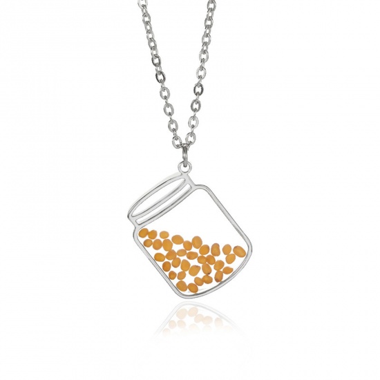Picture of Creativity Mustard Seed Necklace Fashion 304 Stainless Steel Necklace Silver Tone Wish Bottle 38cm(15") long, 1 Piece