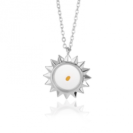 Picture of Creativity Mustard Seed Necklace Fashion 304 Stainless Steel Necklace Silver Tone Sun 38cm(15") long, 1 Piece