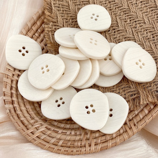 Picture of Resin Sewing Buttons Scrapbooking 4 Holes Irregular Creamy-White 18mm, 10 PCs