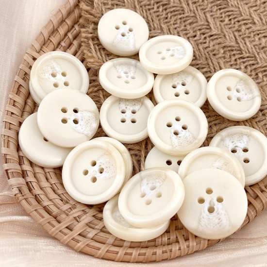 Picture of Resin Sewing Buttons Scrapbooking 4 Holes Round Beige 18mm, 10 PCs
