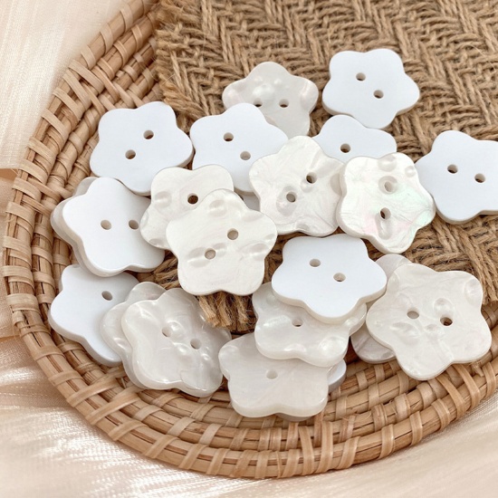 Picture of Resin Sewing Buttons Scrapbooking 2 Holes Plum Blossom Creamy-White 15mm, 10 PCs
