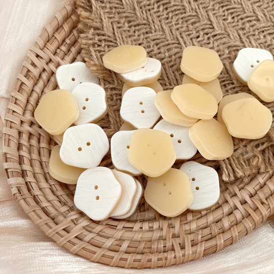 Picture of Resin Sewing Buttons Scrapbooking 2 Holes Irregular White & Yellow 20mm, 10 PCs
