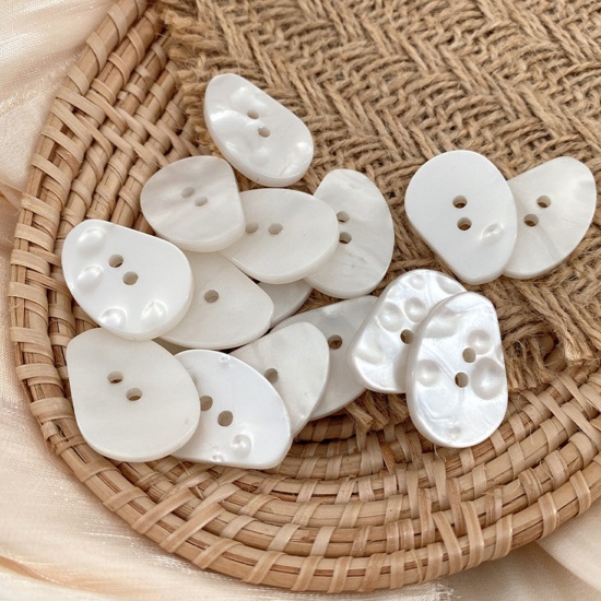 Picture of Resin Sewing Buttons Scrapbooking 2 Holes Irregular Creamy-White 28mm, 10 PCs