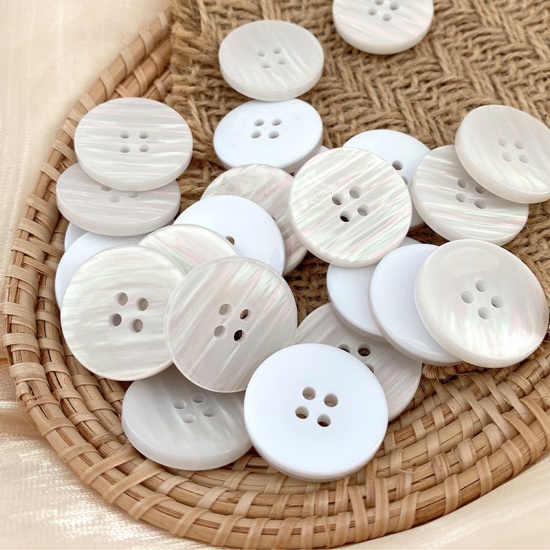Picture of Resin Sewing Buttons Scrapbooking 4 Holes Round Creamy-White 18mm, 10 PCs